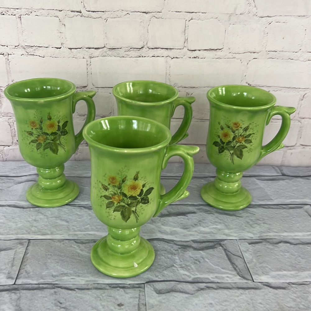 vintage green stemmed mugs